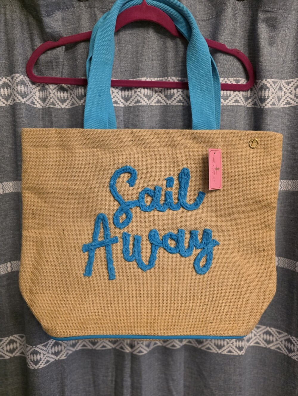 NWT SIMPLY SOUTHERN Beach Pool Cruise Tote Bag Jute Sail Away